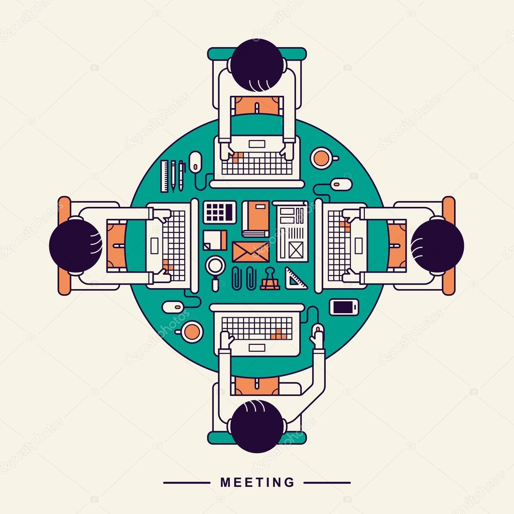 flat design concept for roundtable meeting