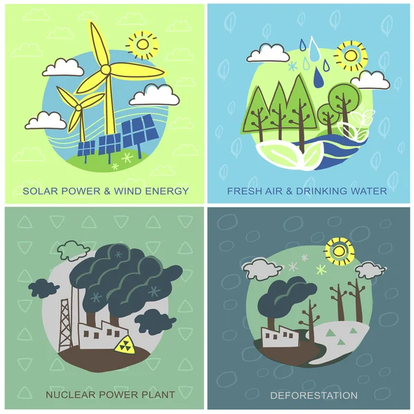 Diseño plano para energía verde y contaminación — Vector de stock