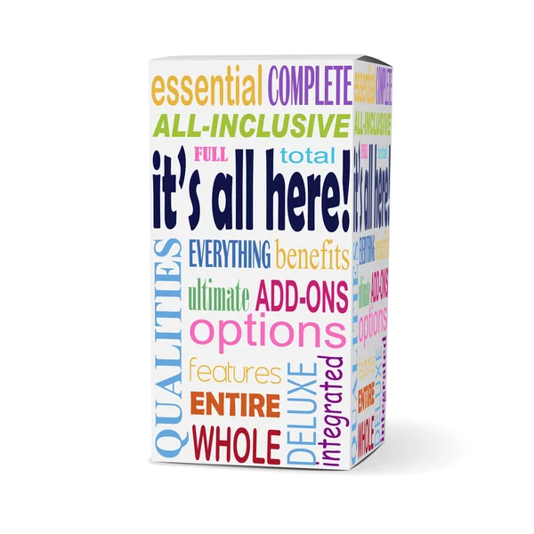 It's all here words on product box — Stock Vector