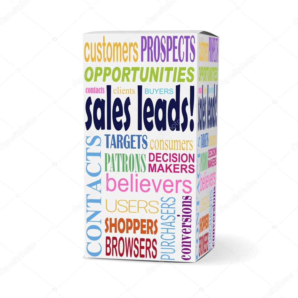 sales leads words on product box 