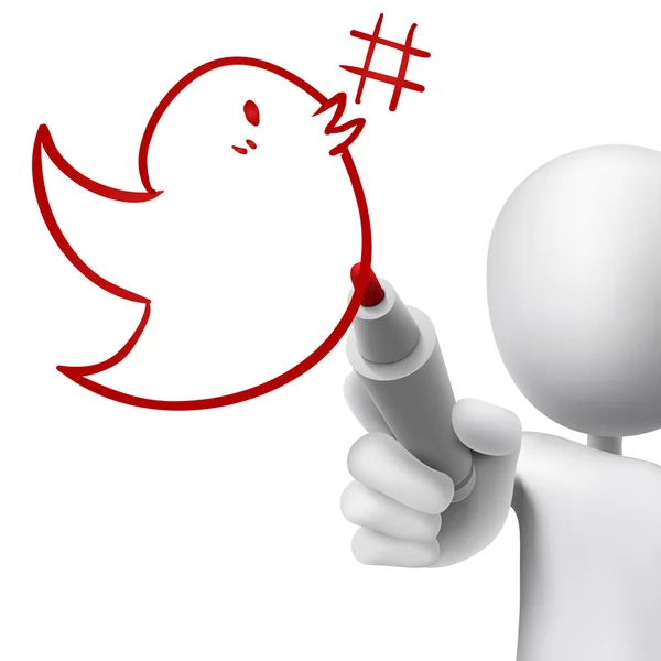 3d adam tarafından çizilmiş hashtag simgesi olan kuş — Stok Vektör