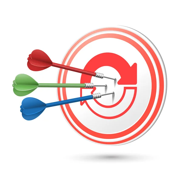 Refresh icon target with darts hitting on it — Stockvector