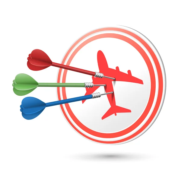 Travel concept target with darts hitting on it — Stock Vector