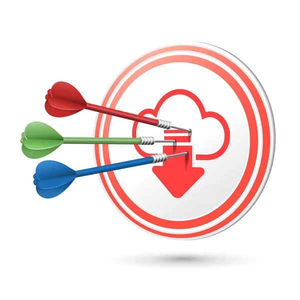 Cloud computing target icono con dardos golpeando en él — Archivo Imágenes Vectoriales