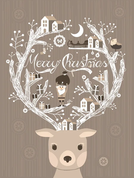 Lovely moose design Christmas card or poster — Stock Vector