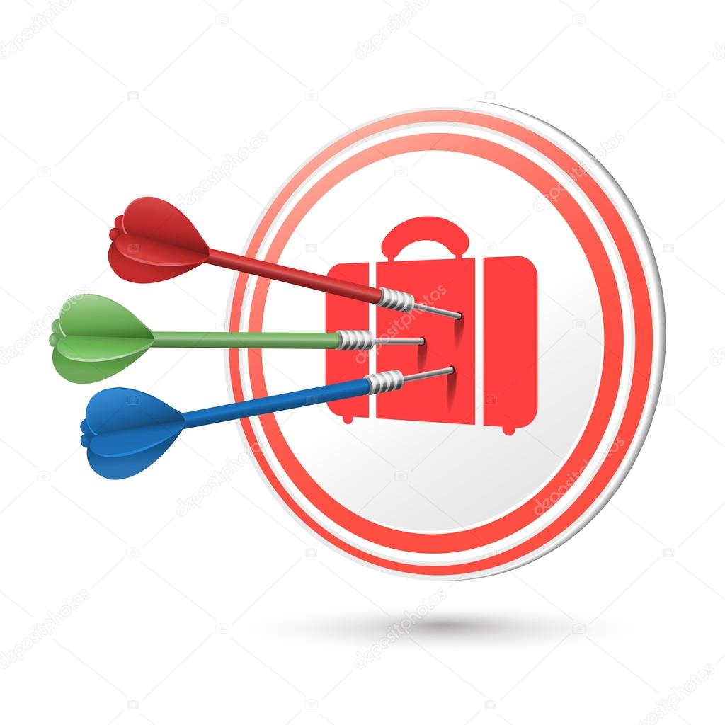 suitcase icon target with darts hitting on it 