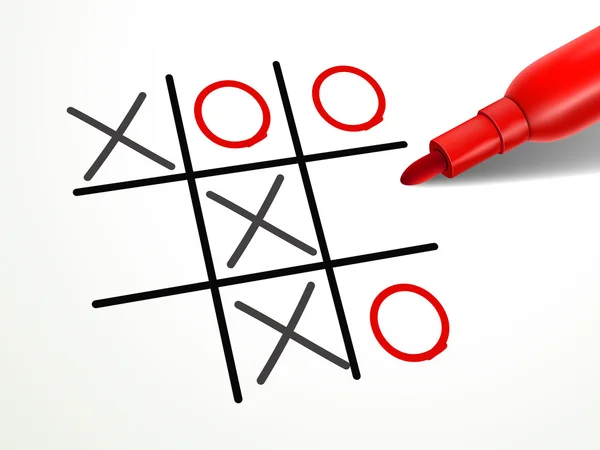 Tic-tac-toe gioco con penna rossa sul documento — Vettoriale Stock