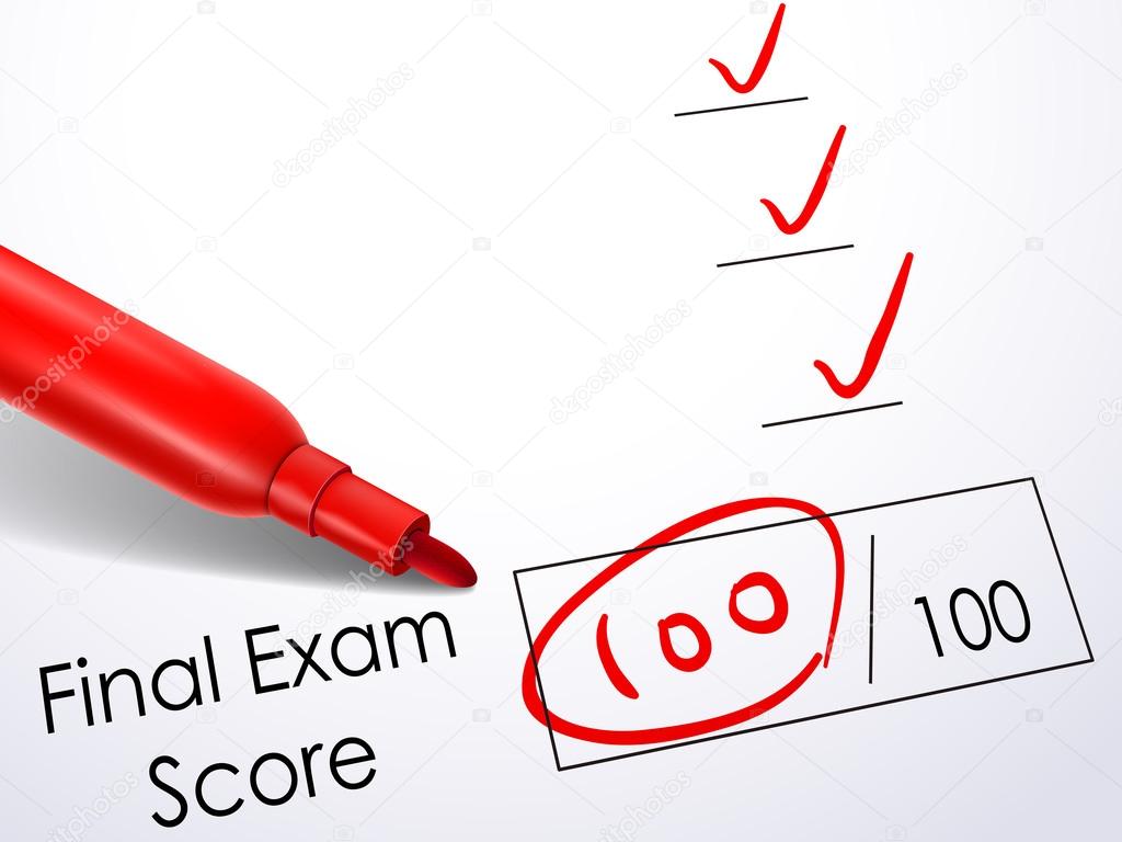 close up look at score on final exam paper