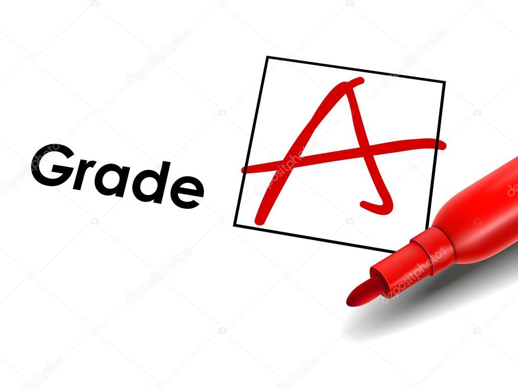 close up look at grade A on exam paper 