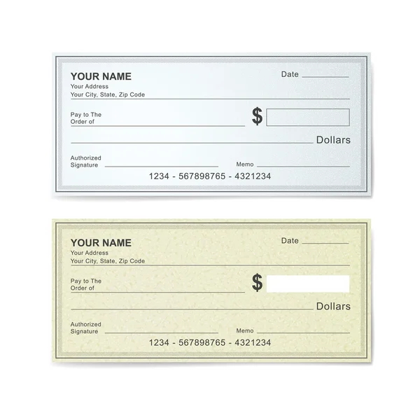 Blank bank check template — Stock Vector