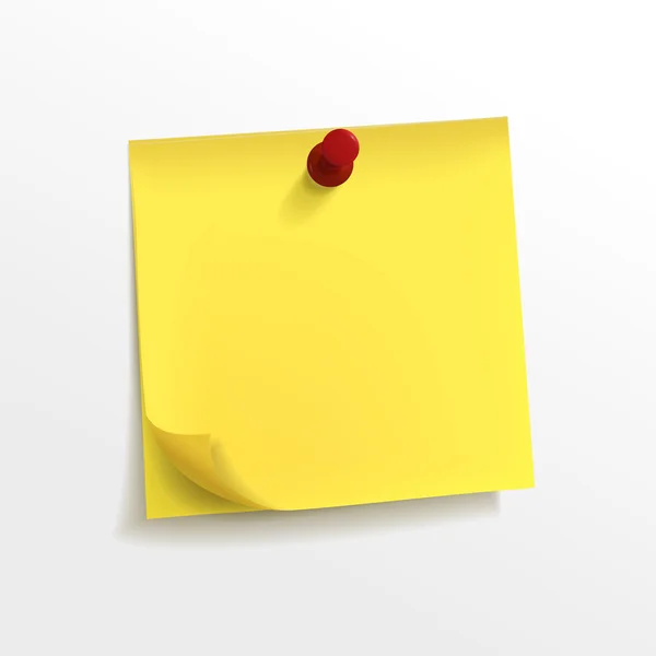 Papel de nota amarillo en blanco con pin — Vector de stock