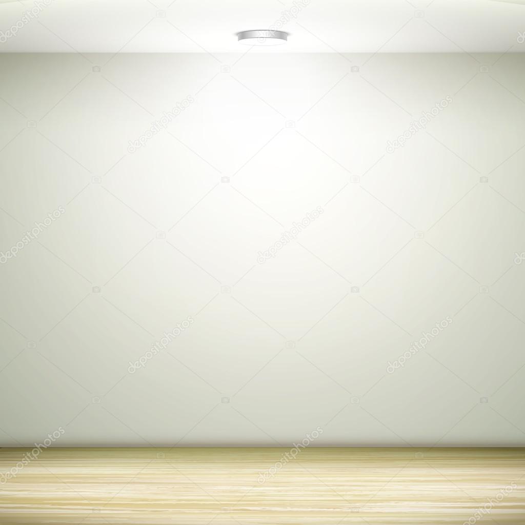 empty white wall with light and wooden floor 