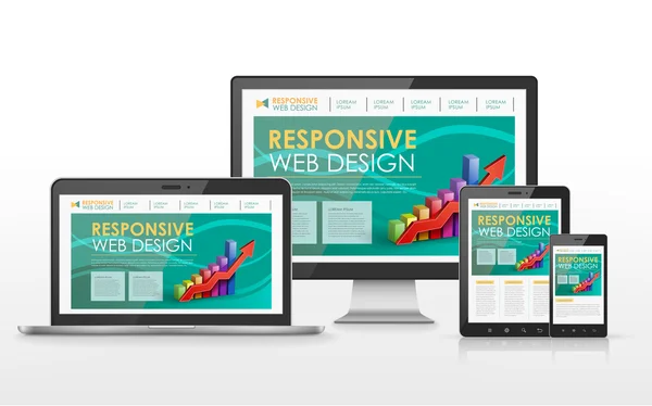 Concetto di web design reattivo in diversi dispositivi — Vettoriale Stock