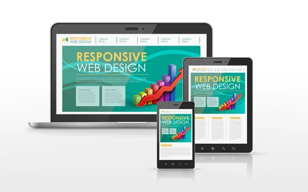 Responsive webbdesign i bärbara datorer, Tablet PC och smartphone — Stock vektor