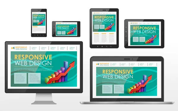 Responsieve web ontwerpconcept in verschillende apparaten — Stockvector