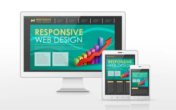 Design web responsivo na TV, tablet e telefone inteligente — Vetor de Stock