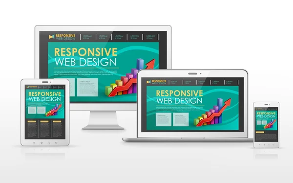 Konsep desain web responsif dalam perangkat yang berbeda - Stok Vektor