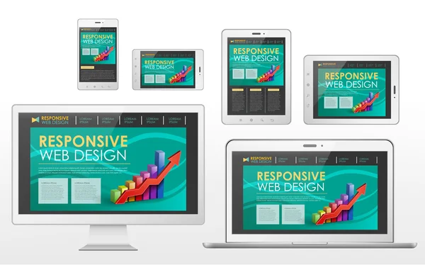 Concetto di web design reattivo in diversi dispositivi — Vettoriale Stock