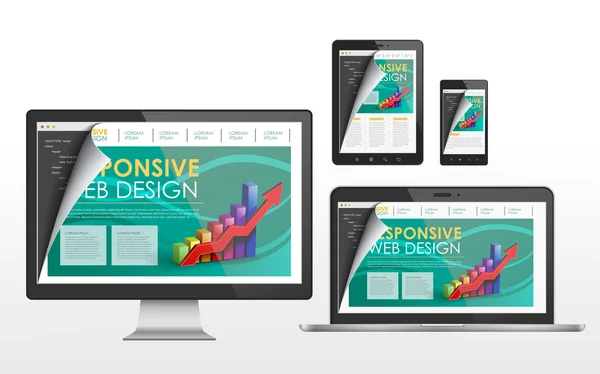 Concetto di web design reattivo in diversi dispositivi — Vettoriale Stock