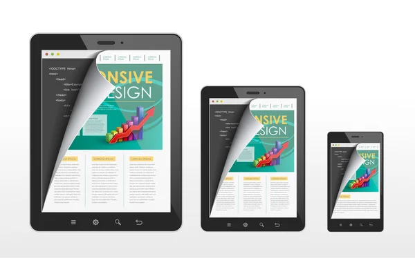 Conceito de web design responsivo em tablet e telefone inteligente — Vetor de Stock
