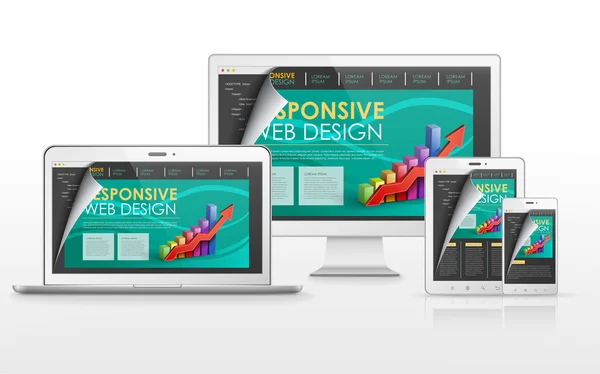 Conceito de web design responsivo em diferentes dispositivos — Vetor de Stock