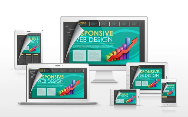 Concetto di web design reattivo in diversi dispositivi — Vettoriale Stock