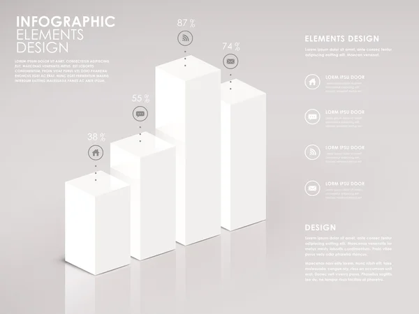 Moderne weiße 3D Balkendiagramm-Infografik — Stockvektor