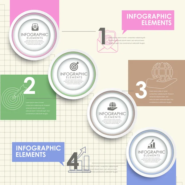 Infográfico colorido moderno do estilo da etiqueta do papel do círculo — Vetor de Stock