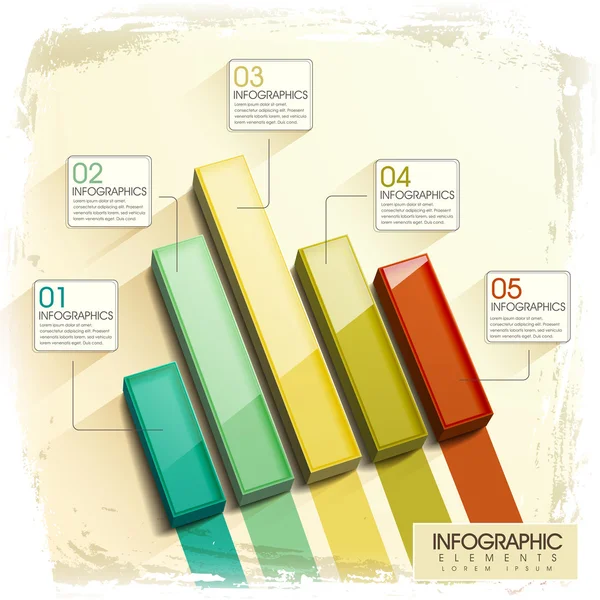 Moderna brillante 3d gráfico de barras infografía — Vector de stock