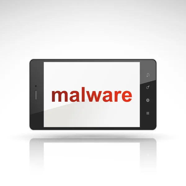 Malware woord op mobiele telefoon — Stockvector