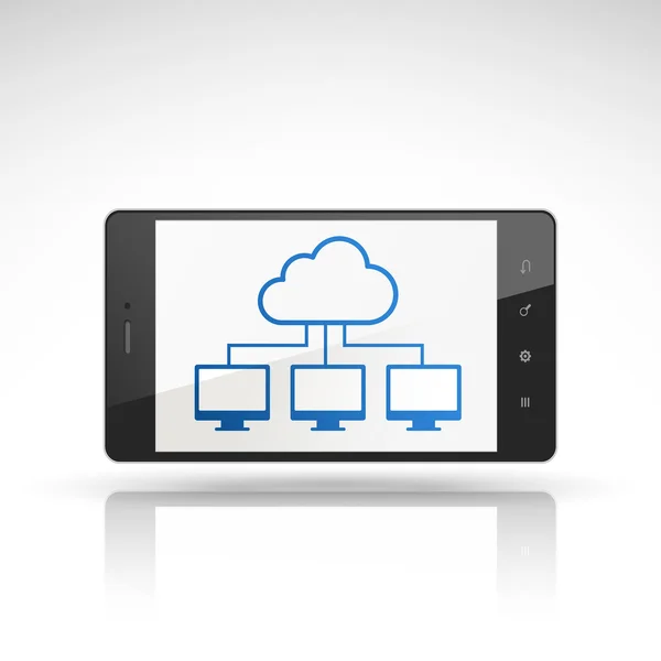 Icono de computación en nube en el teléfono móvil — Vector de stock