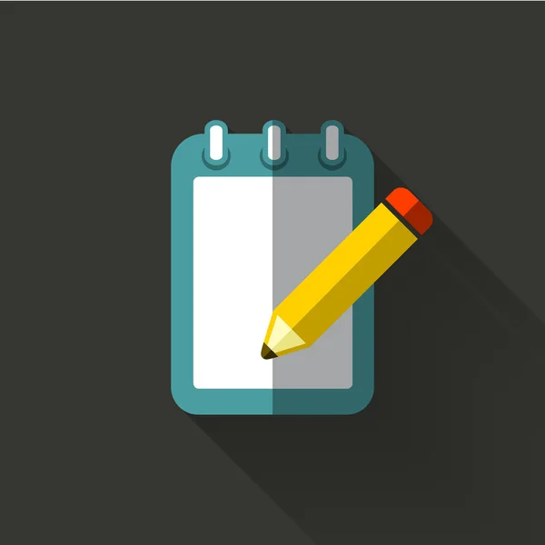 Cuaderno de diseño plano colorido e icono de lápiz — Vector de stock