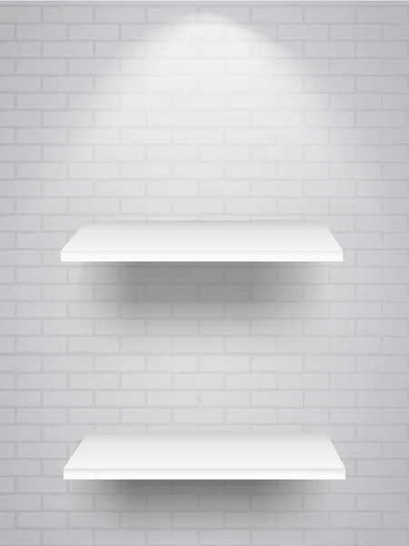 Estantes blancos en blanco con iluminación — Vector de stock