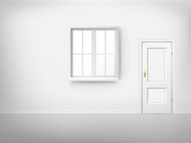 Penceresi ve kapısı olan boş bir oda 