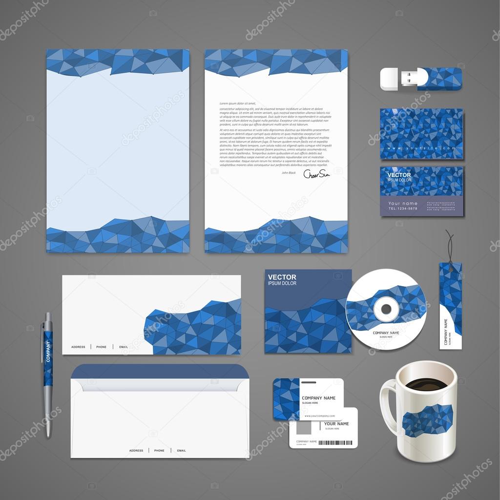 blue mosaic background design for corporate identity set