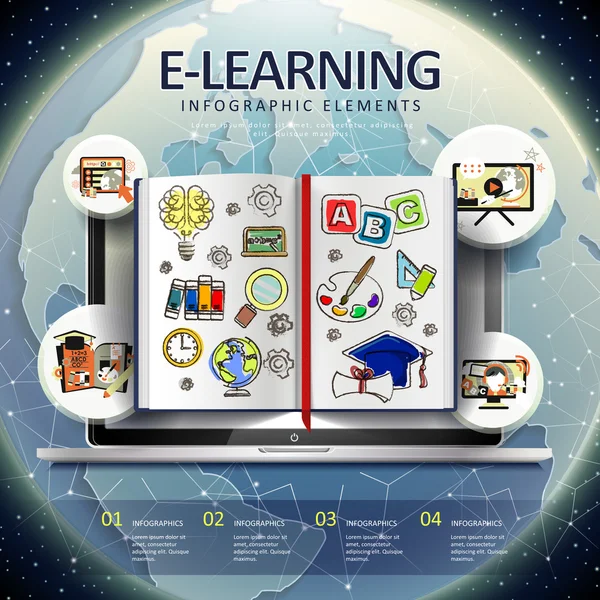 Elementos infográficos del aprendizaje electrónico — Archivo Imágenes Vectoriales