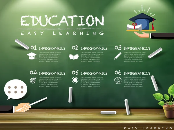 Education infographic design with blackboard elements — Stock Vector