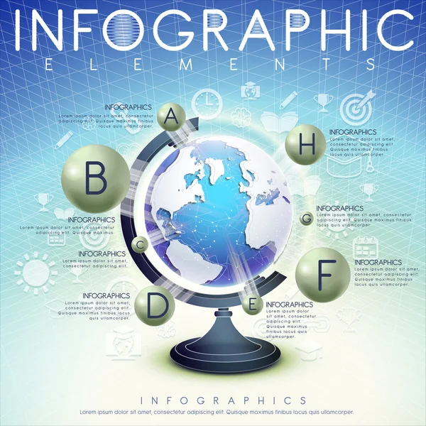 Streszczenie tło z elementami infographic glob i ikony — Wektor stockowy
