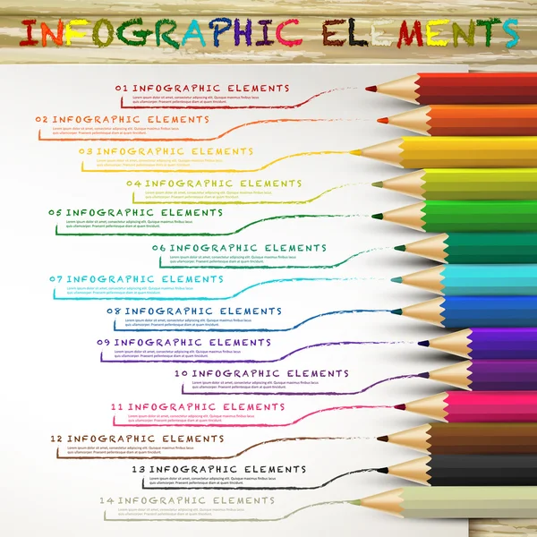 Bildungsinfografik mit bunten Bleistiften, die Linien ziehen — Stockvektor