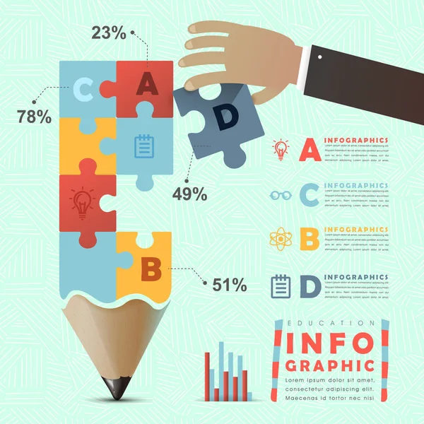 Education infographic with colorful puzzle pencil — Stock Vector