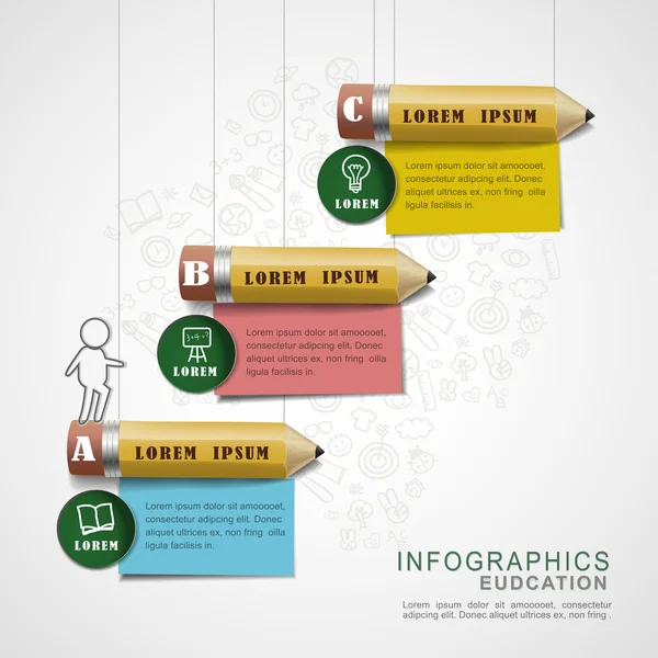 Onderwijs infographic ontwerp met potloden en Opmerking papieren — Stockvector