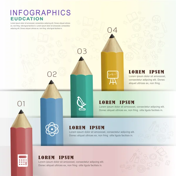 Onderwijs infographic ontwerp met kleurrijke potloden — Stockvector