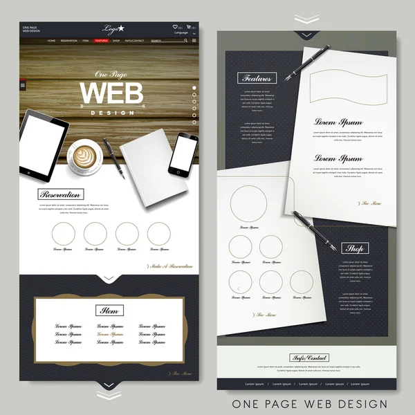 Escena de oficina plantilla de diseño de sitio web de una página — Vector de stock