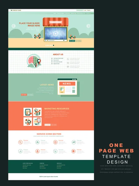 Één pagina website sjabloon in flat — Stockvector