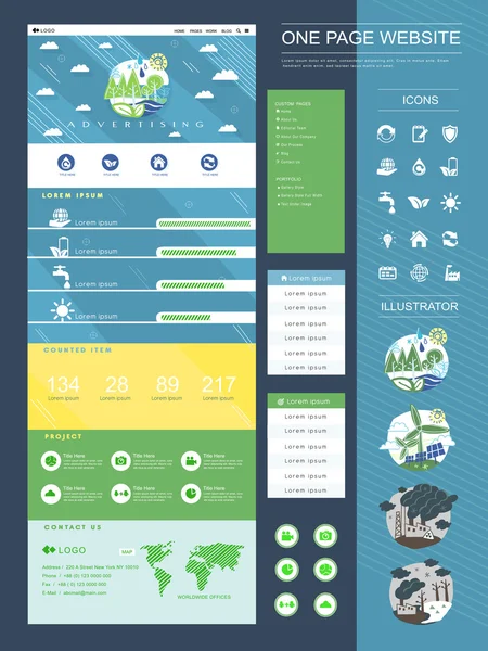 Ecologie stijl één pagina websiteontwerp — Stockvector