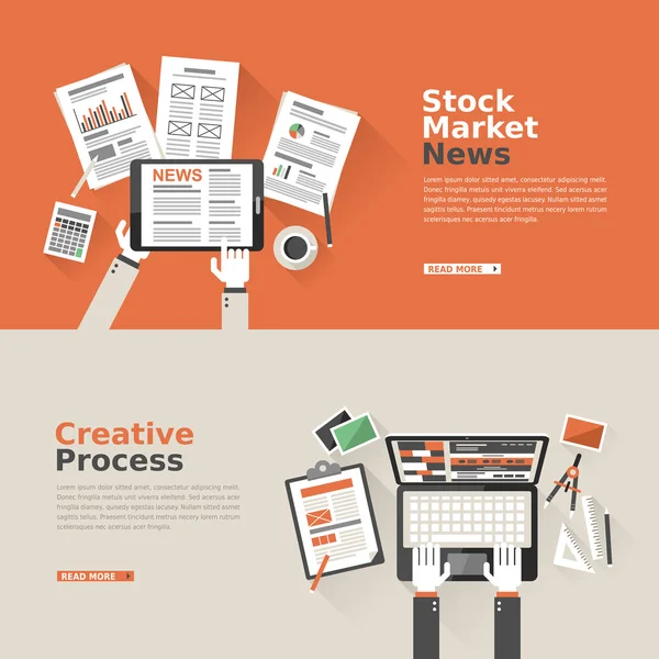 Plat ontwerp voor stock market en creatieve proces — Stockvector