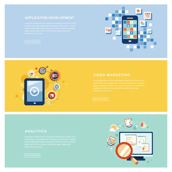 Concepto de comercialización de aplicaciones en diseño plano — Archivo Imágenes Vectoriales