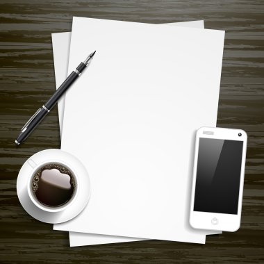 boş kağıt ve çalışma yer öğeleri Üstten Görünüm