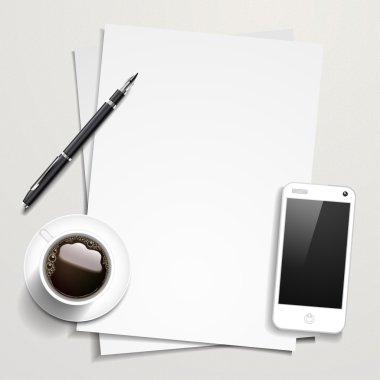 boş kağıt ve çalışma yer öğeleri Üstten Görünüm