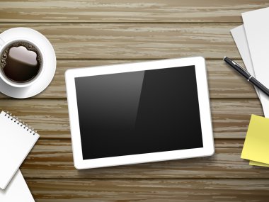 tablet ve çalışma yer öğeleri Üstten Görünüm 